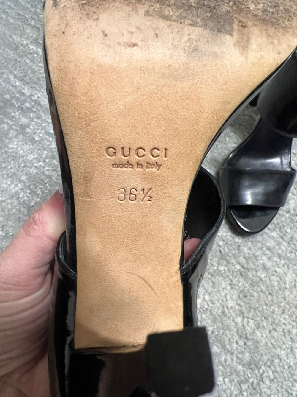 Gucci Black Patent Leather Open-Toe Ankle Cuff Heels - Picture 2 of 5